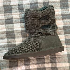 BearPaw Olive Gray Knit Button Boot